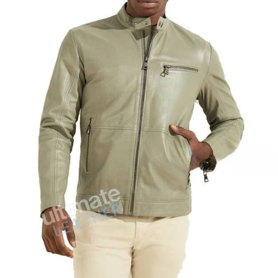 Mossy Light Green Leather Biker Jacket For Men Ultimate Leather Uk